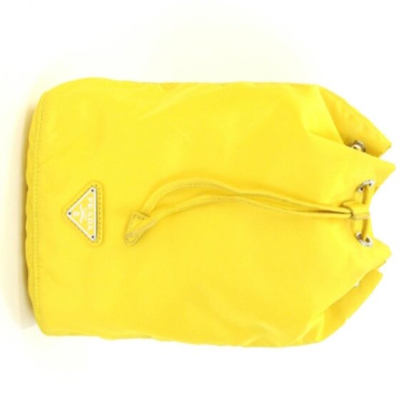 Prada Handbag Nylon Drawstring Pouch Yellow Leather - Picture 1 of 4